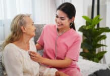 Dementia and Occupational Therapy , Home caregiver and senior adult woman