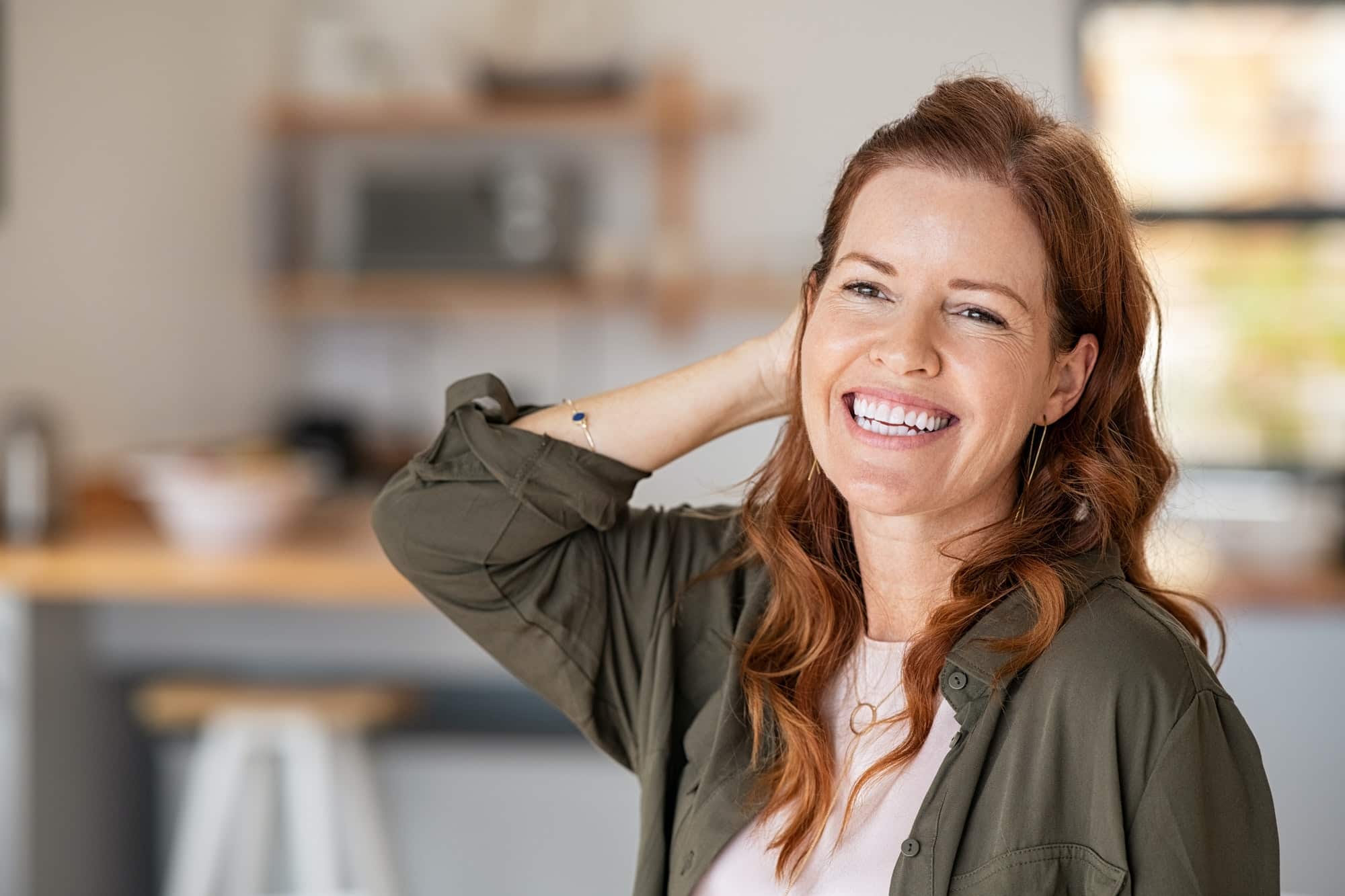 happy mature woman laughing