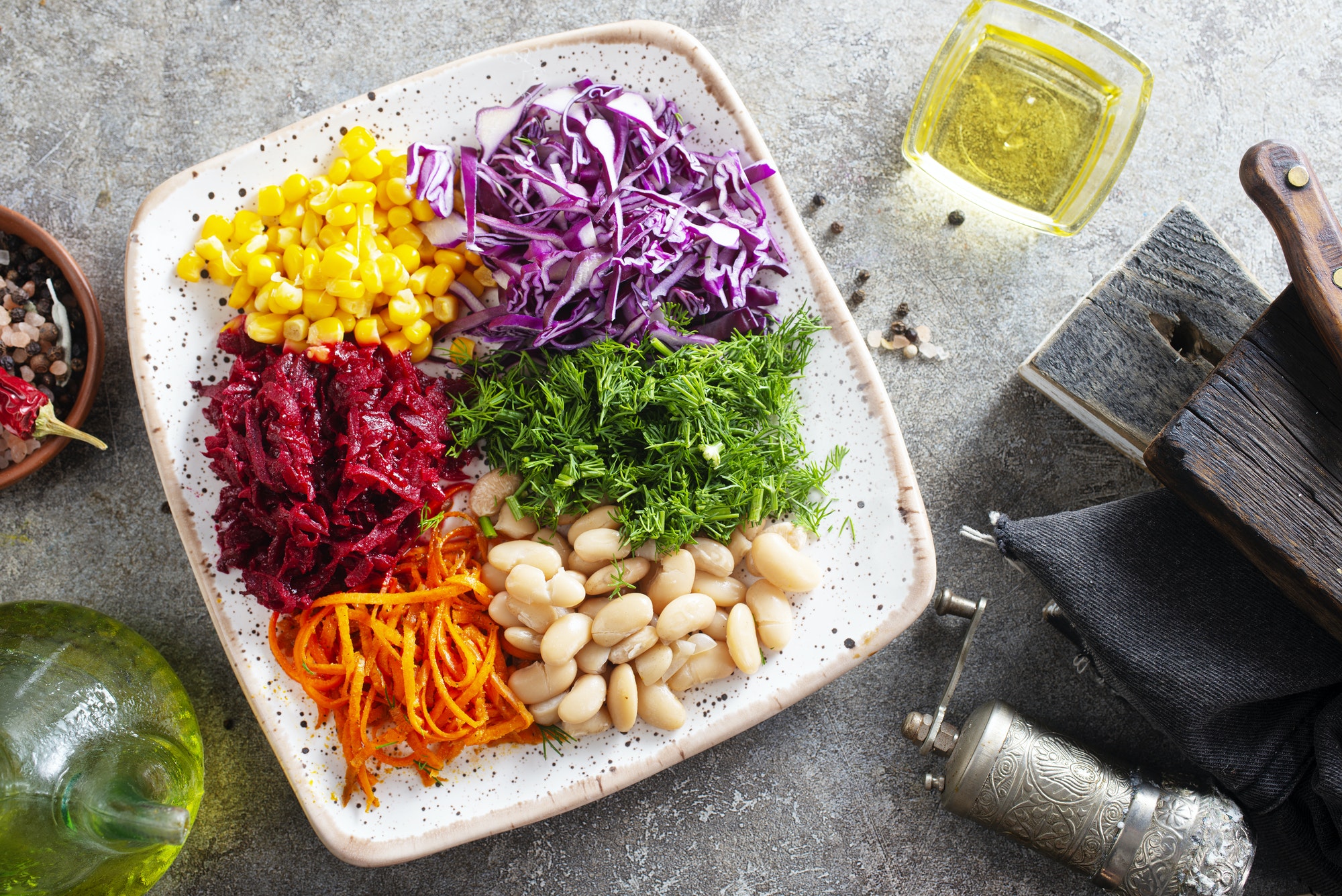 salad with vegetables on plate, diet food